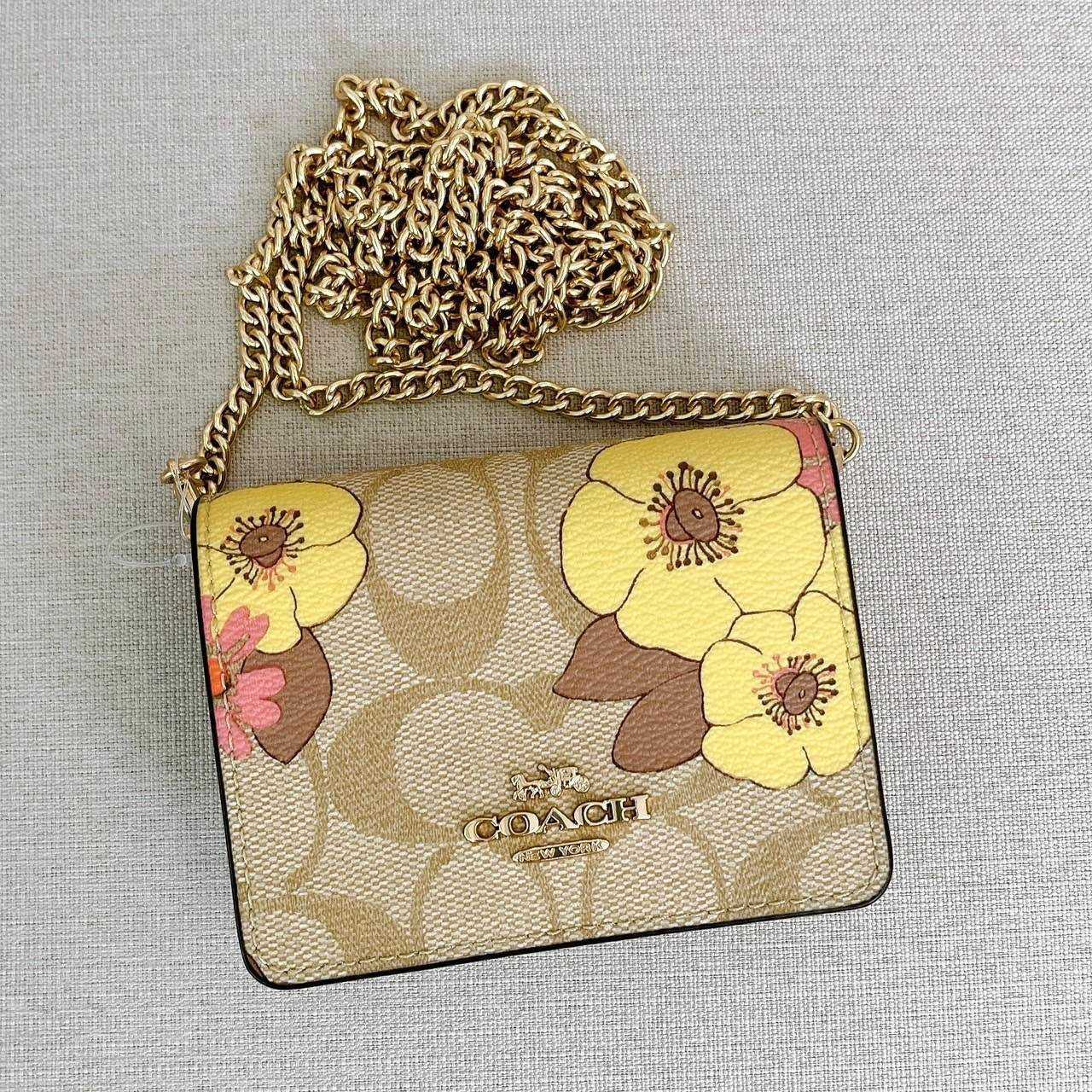 Coach Mini Wallet on a Chain in Signature Canvas with Floral Cluster