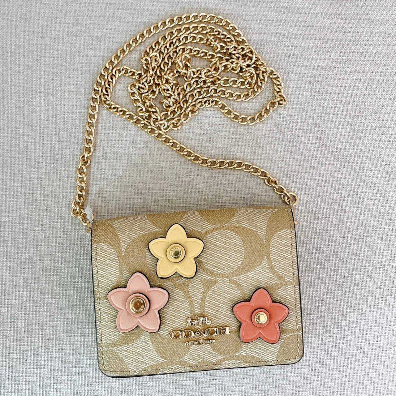 COACH®  Mini Wallet On A Chain In Signature Canvas With Floral Applique