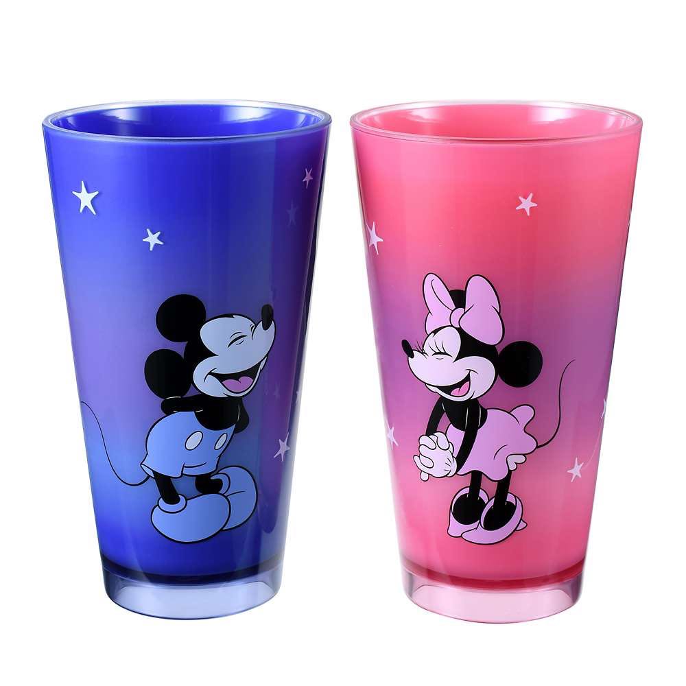 DISNEY Set of 2 Tumbler Drinking Glasses Mickey & Minnie Mouse