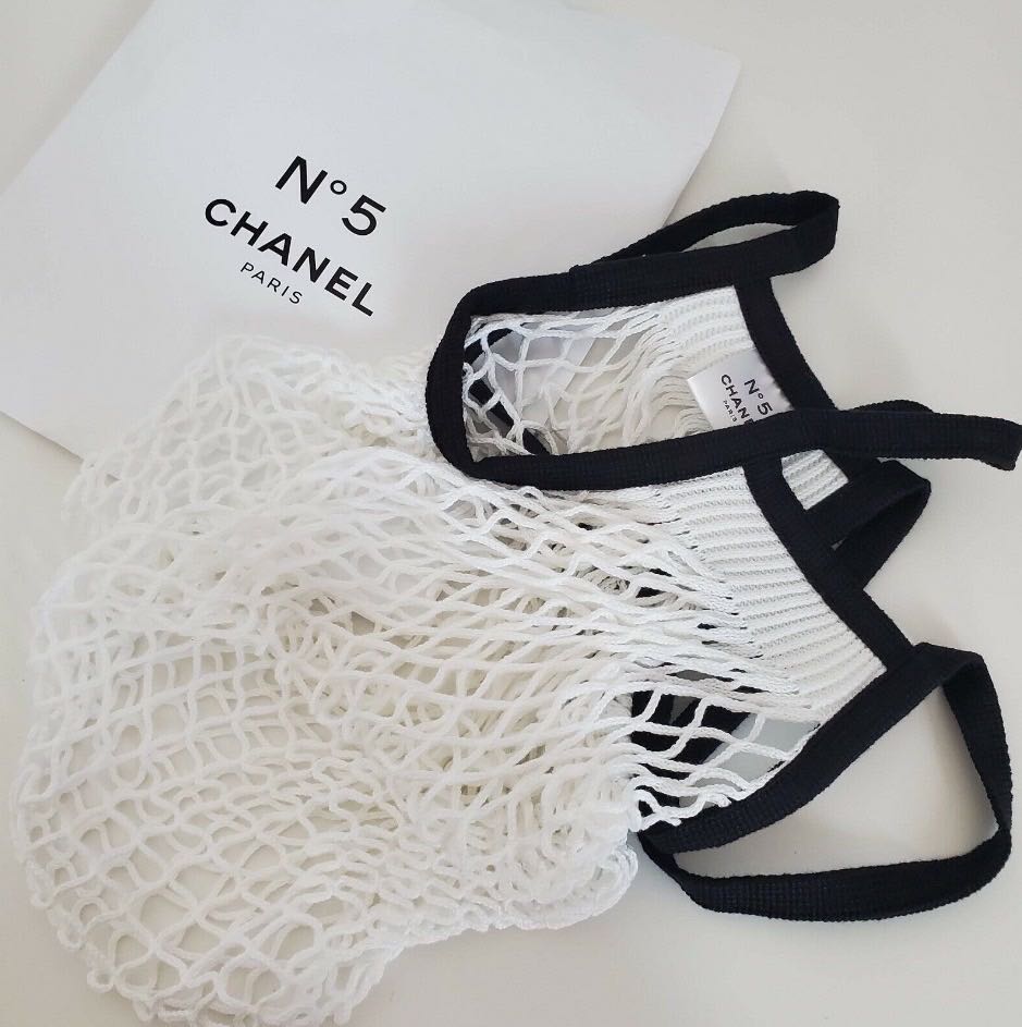 Chanel Factory 5 Mesh Crochet Net Tote Beach Bag