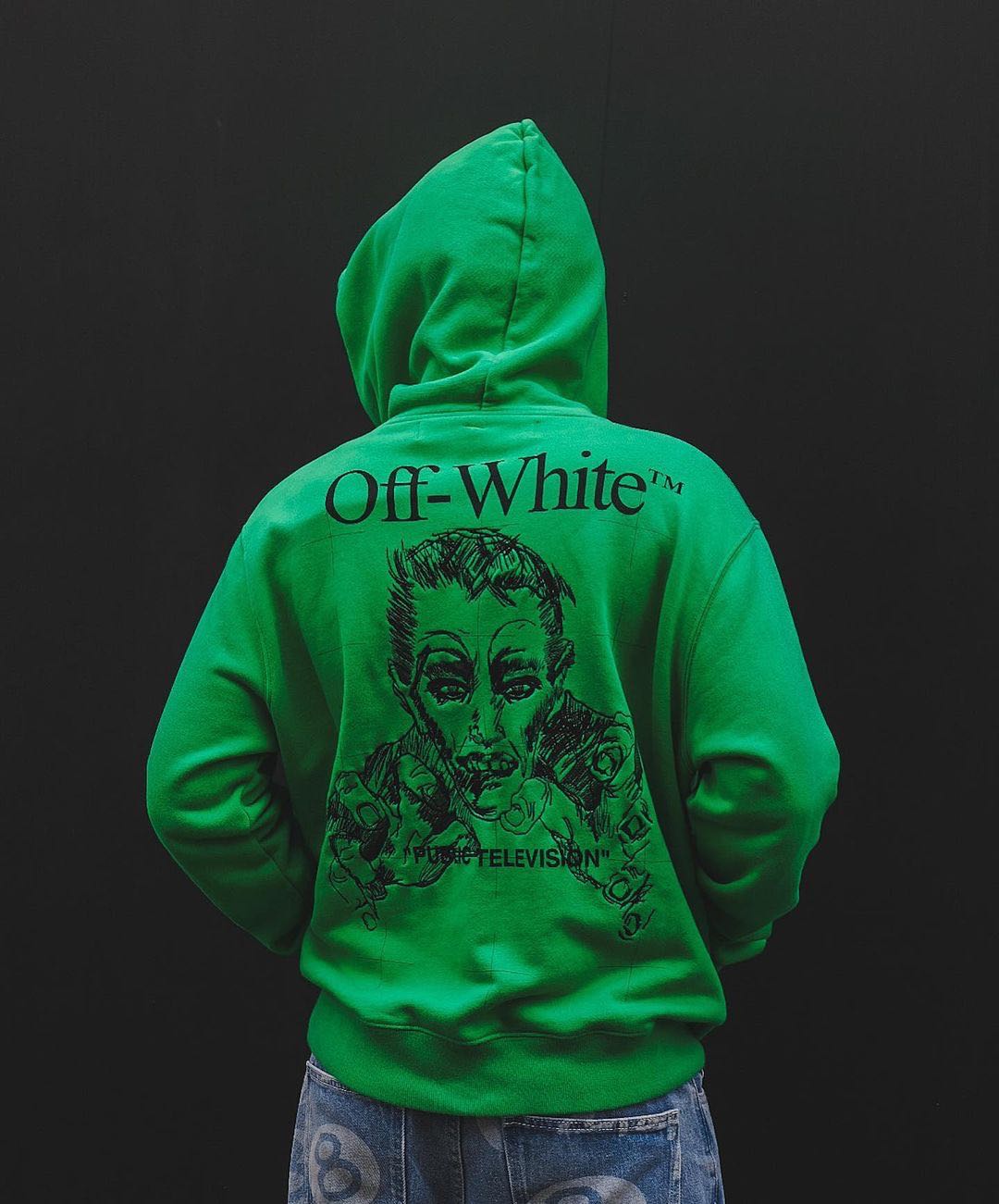 Off White Public Television Hoodie Green LINE SHOPPING