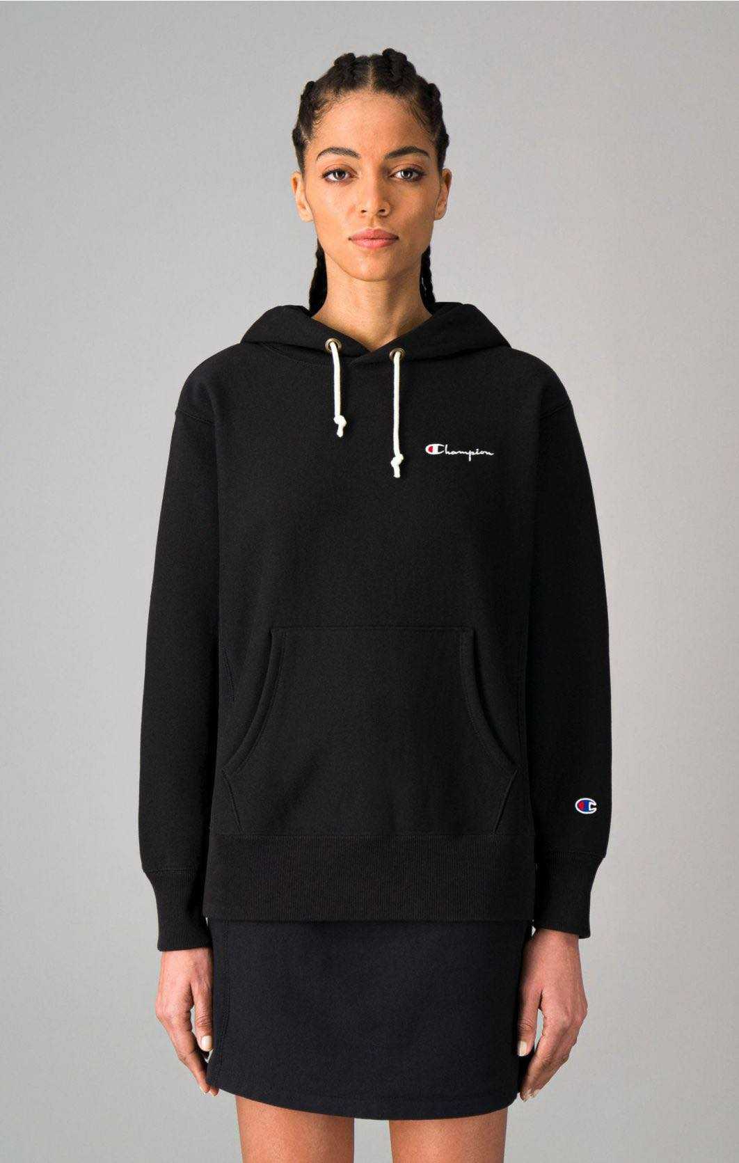 Small script logo reverse weave hoodie