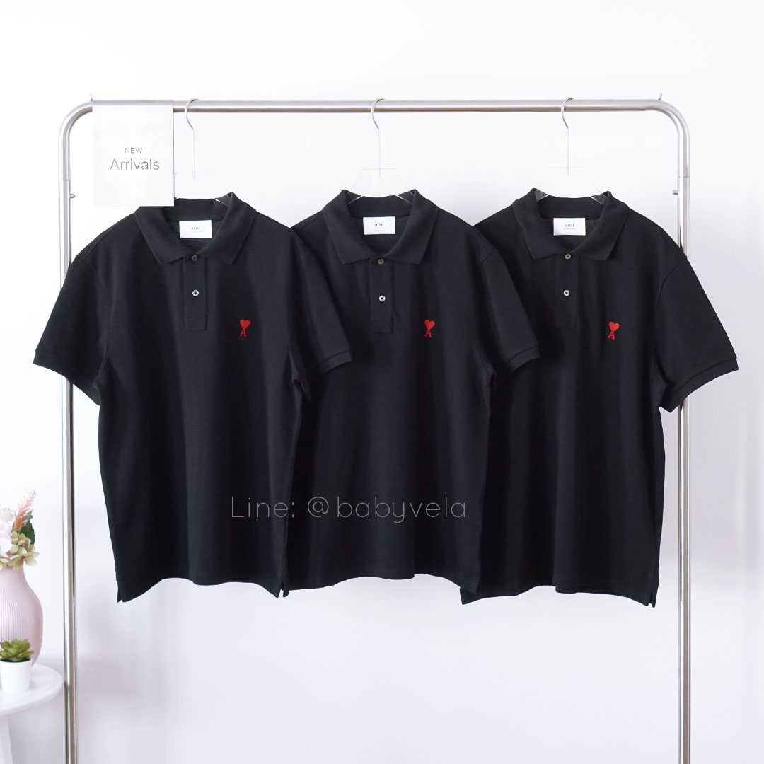 Ami Paris de Coeur Polo Shirt (Black) | LINE SHOPPING