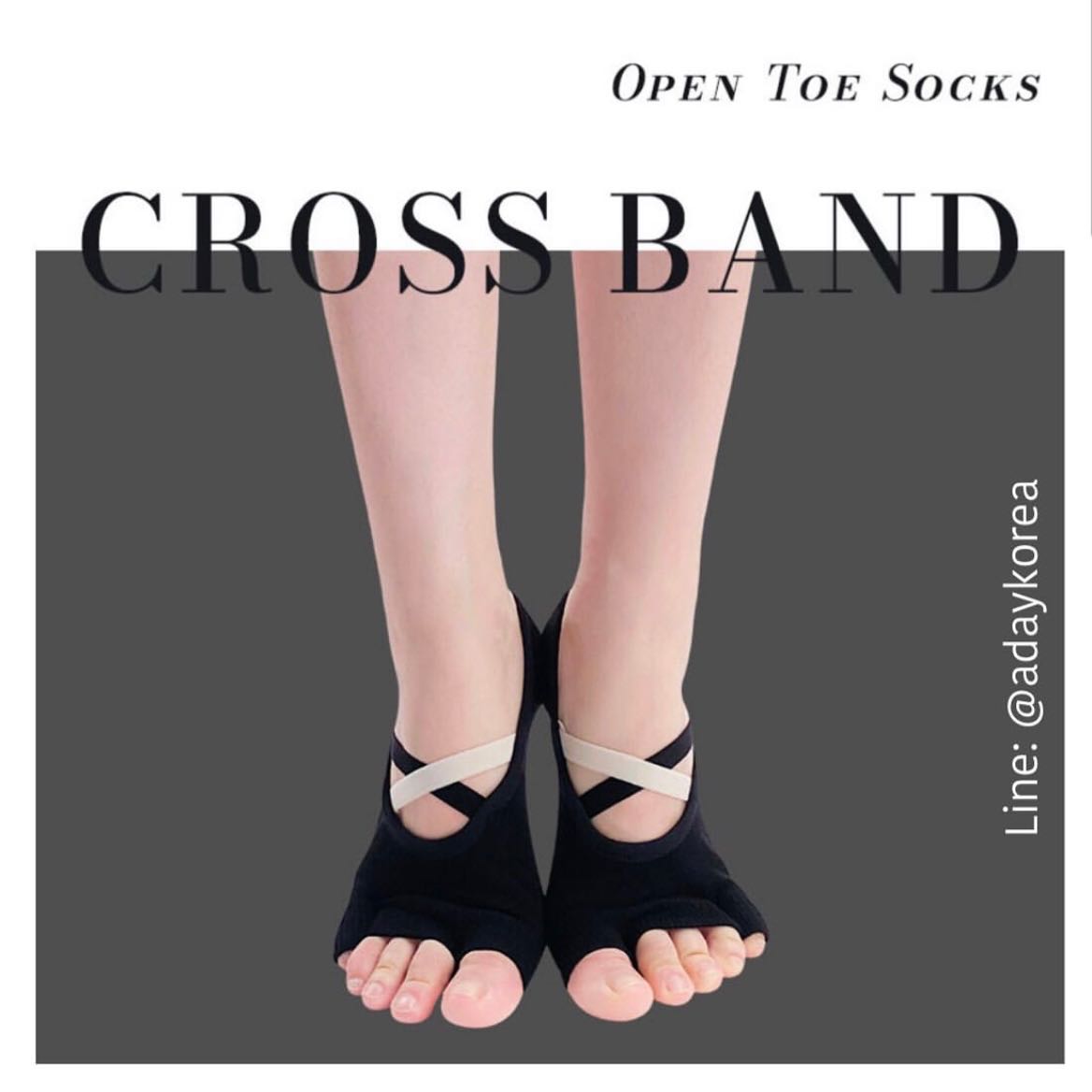 Open Toe Socks Black Cross Bands LINE SHOPPING