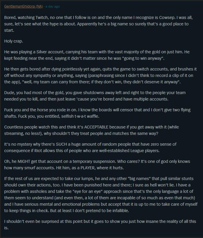 英雄聯盟 美實況主cowsep怒斥韓服風氣墮落riot置之不理才是最大毒瘤 上報 遊戲