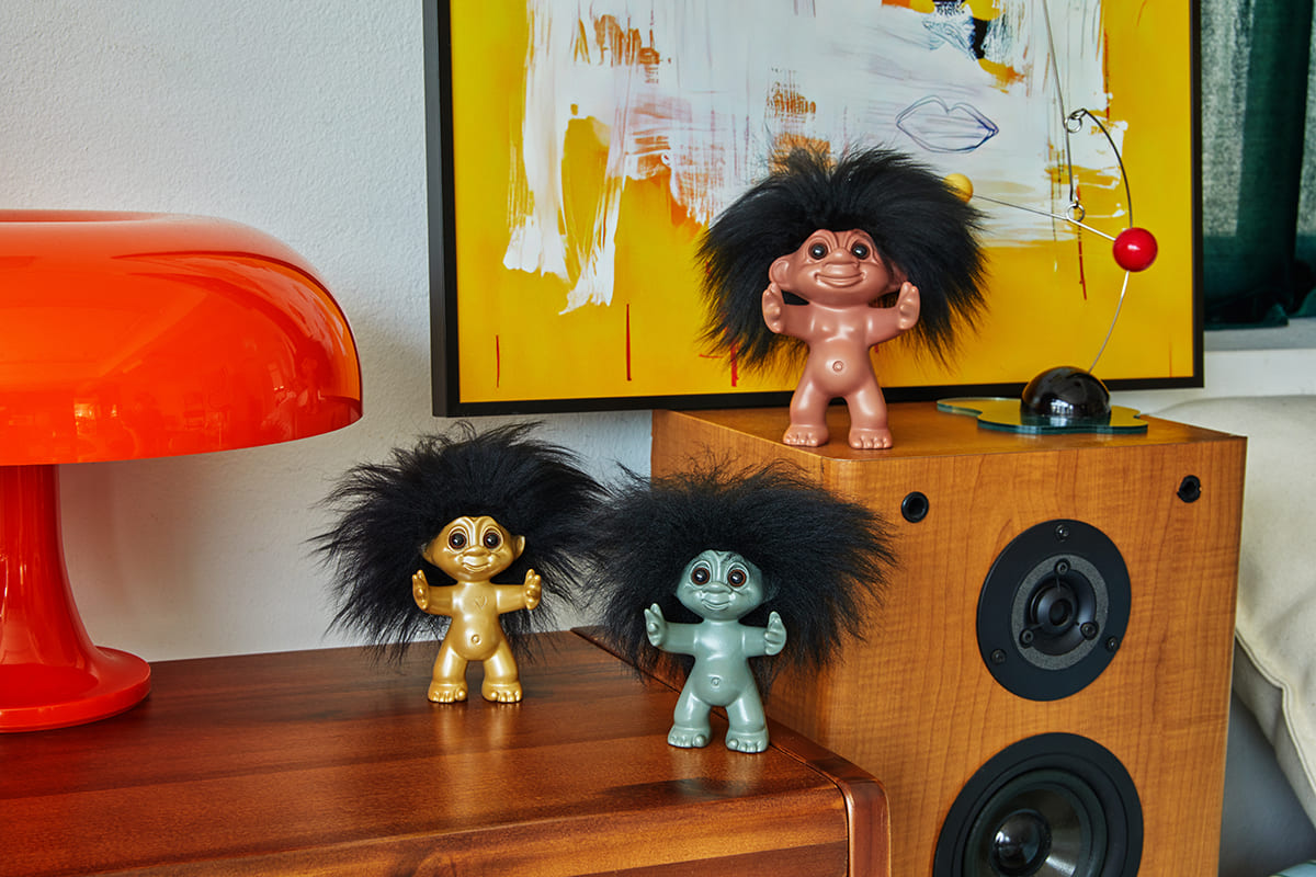 GOODLUCK TROLL CLASSIC BLACK HAIR BRASS 3.5 INCH
