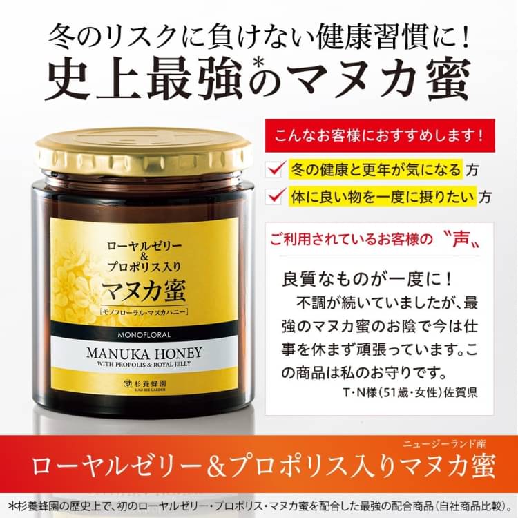 杉養蜂園ローヤルゼリー・プロポリス入りマヌカ蜜(500g瓶) - 健康用品