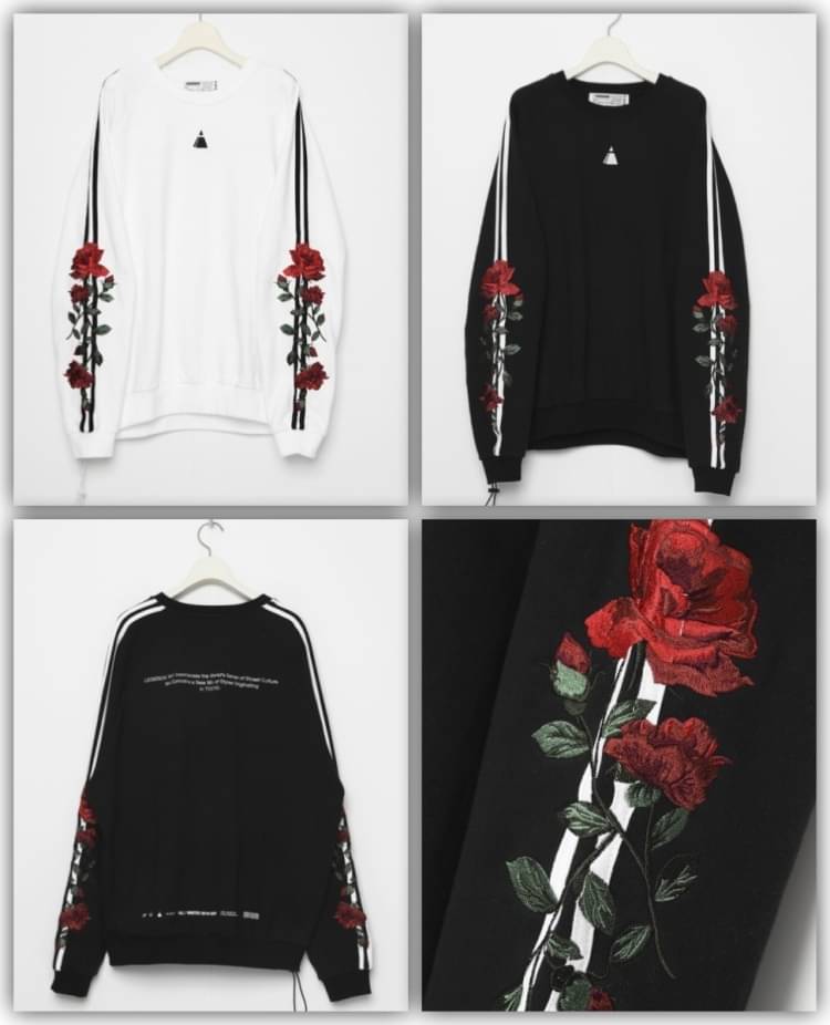 Two Line Rose Embroidery Sweat Shirts 新作 - スウェット