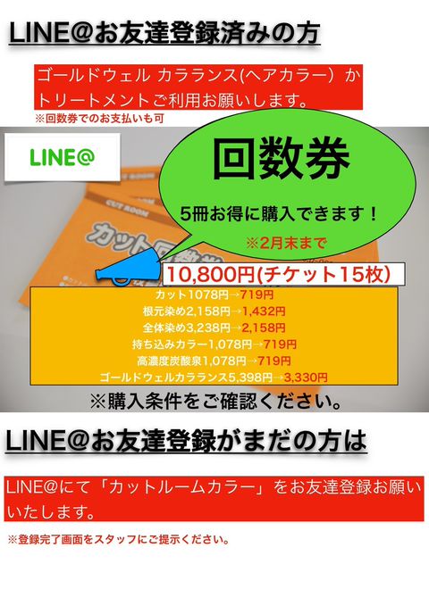 カットルーム カラーで使える３回分 3枚つづり☓5冊 未使用 施設利用券 ...