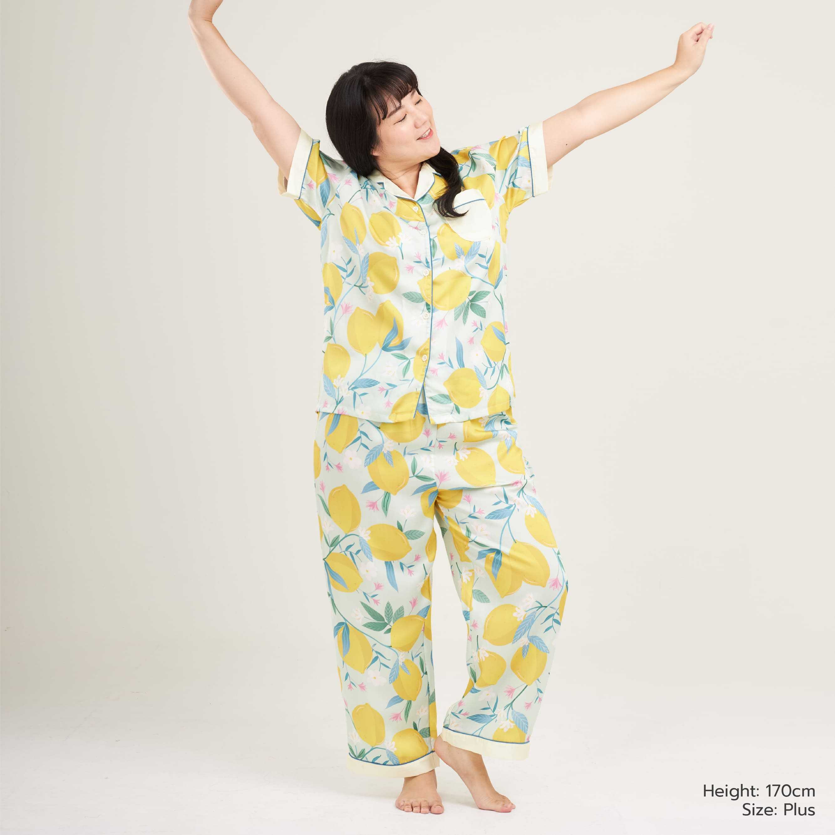 [Plus Size XL] Josilins Lemon Fresh  _ Short Sleeve Shirt With Long Pants