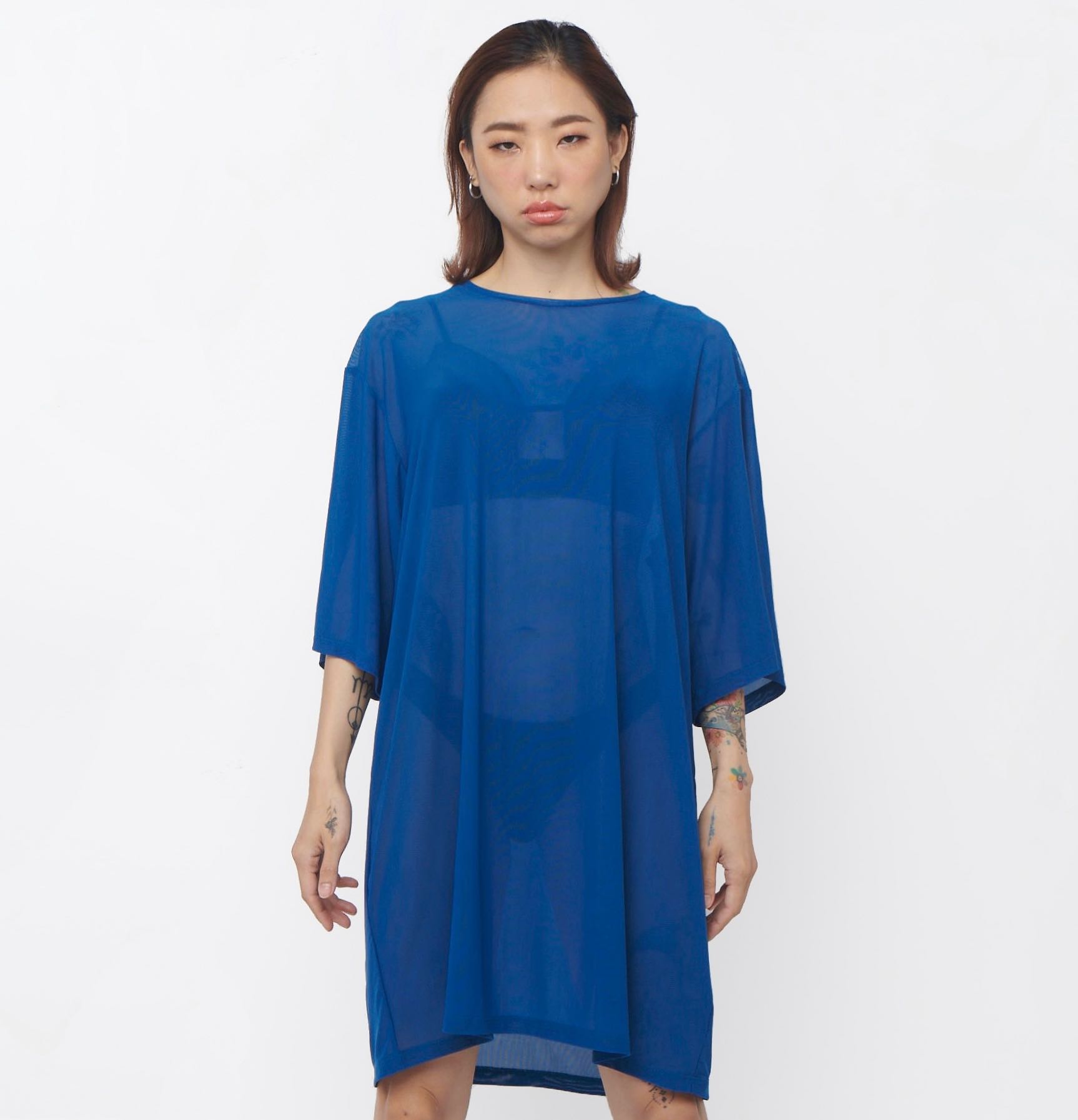 Peekaboo Mesh Fit For All Overed T-shirt in Ocean Blue