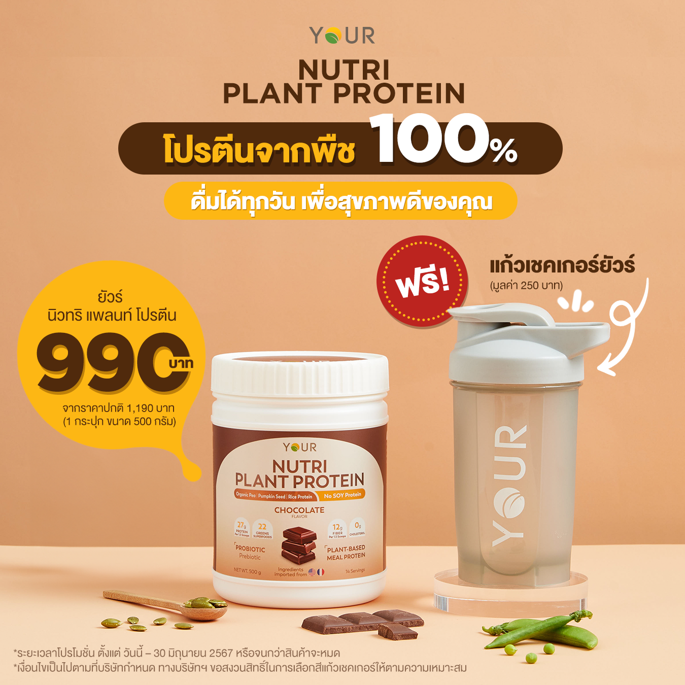 YOUR Nutri Plant Protein (ยัวร์ นิวทริ แพลนท์ โปรตีน) แพ็กโปร 1 กระปุก