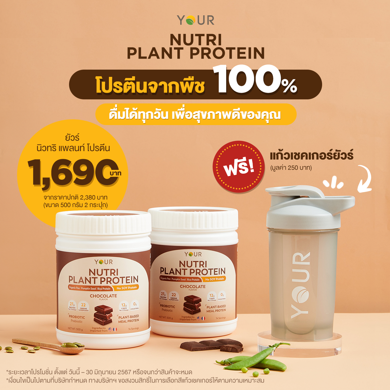 YOUR Nutri Plant Protein (ยัวร์ นิวทริ แพลนท์ โปรตีน) 2 กระปุก