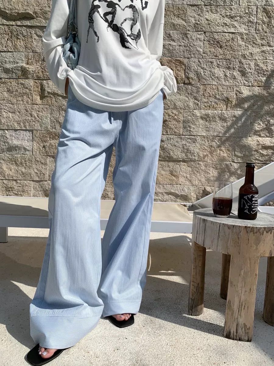 Chilling baby blue loose fit pants พร้อมส่ง made in korea