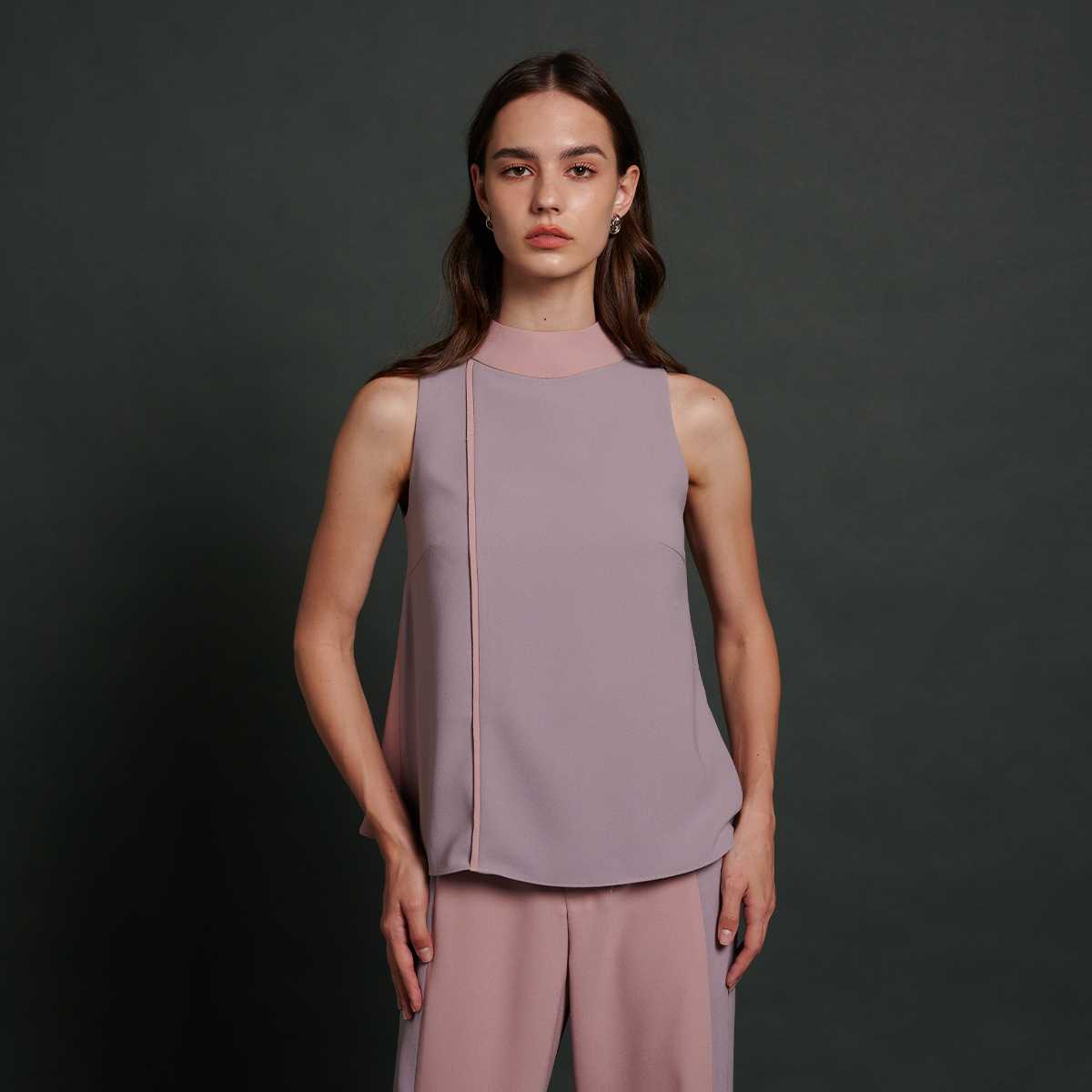 Mila Top Pink-Lilac เสื้อคอเต่าสั้น ทูโทน สีชมพู-ม่วง