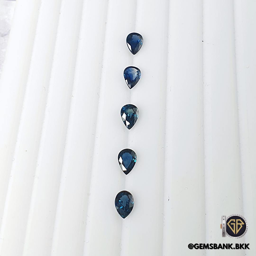 Natural Blue Sapphire บลูแซฟไฟร์ สีน้ำเงินทรงหยดน้ำ 💧 น้ำหนักรวม 3.94 cts