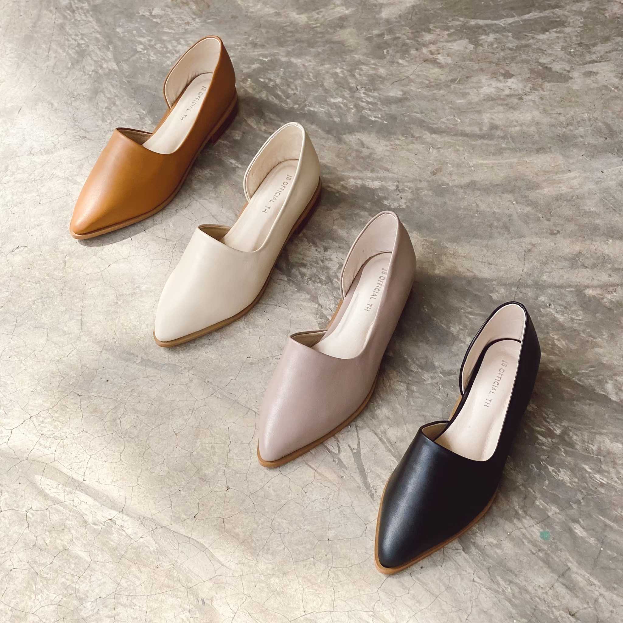 JB Official | NEW MINIMAL FLATS  (4 สี) รองเท้าคัทชู หัวแหลม หนังวัวแท้