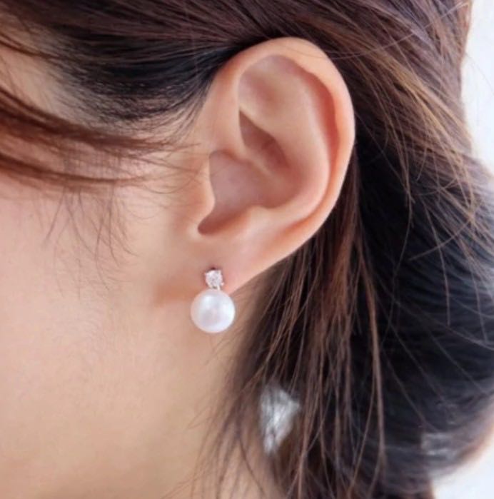 (Pre order)  Single Diamond Pearl Earring