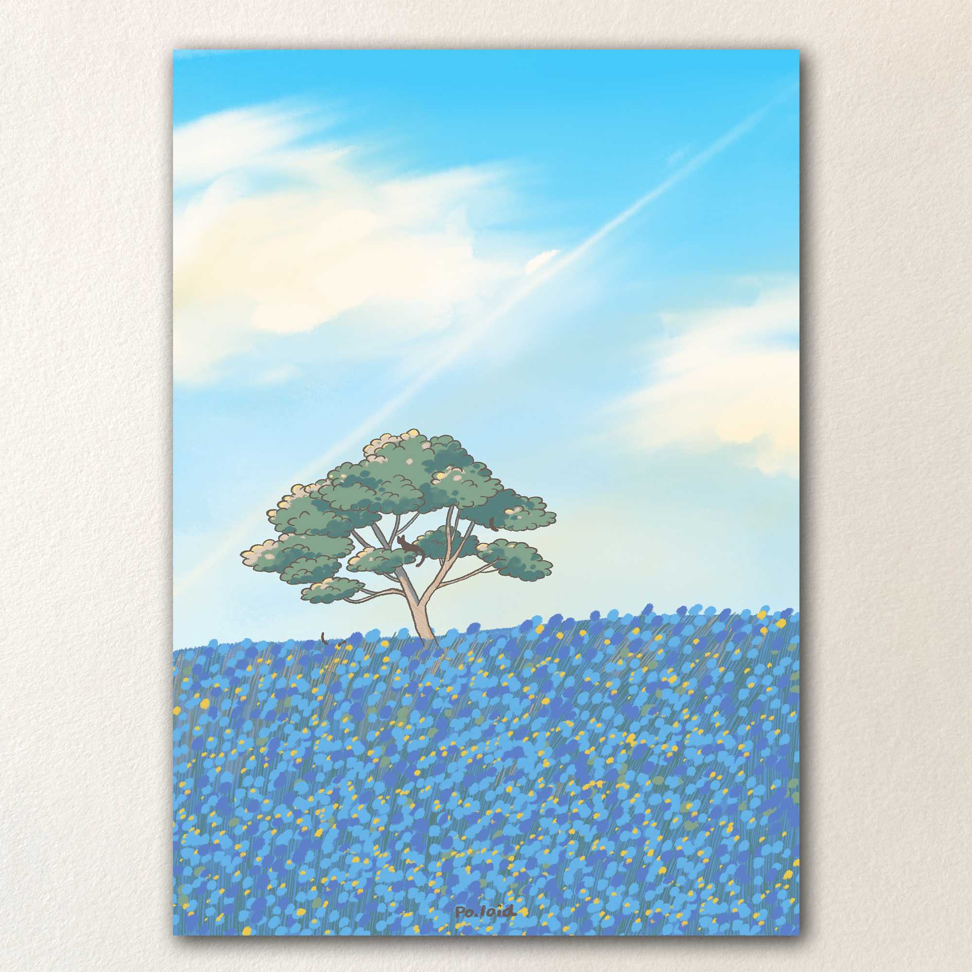 Blue flower field postcard