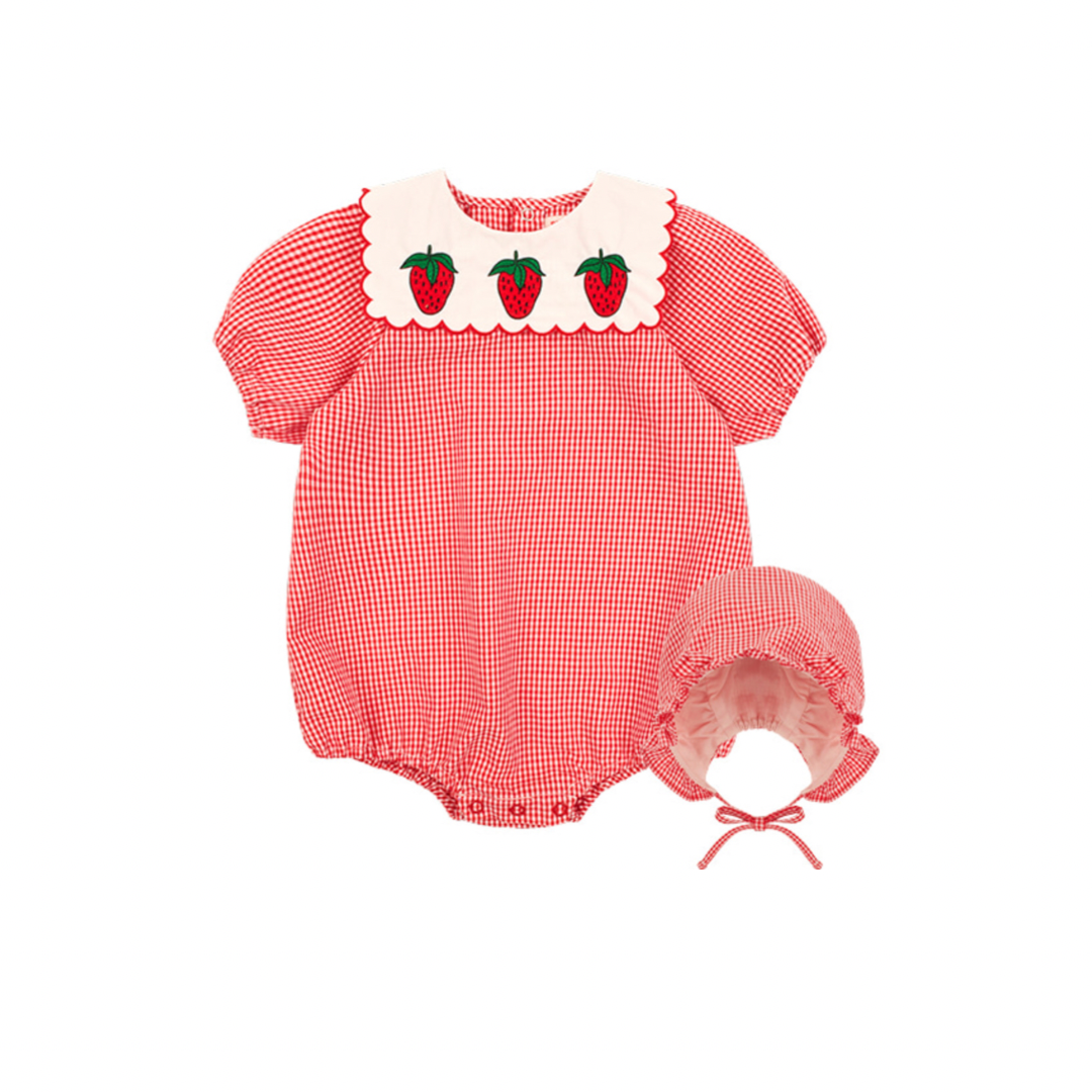 Strawberry Baby Gingham Check Bodysuit Set