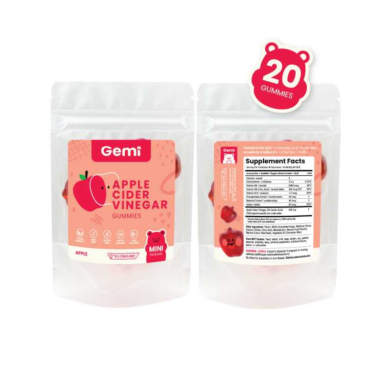 Gemi - ACV Mini x 20 gummies / เจมมี่ แอปเปิ้ลไซเดอร์วิเนการ์ แบบซอง x 20 กัมมี่ / GemiGummi