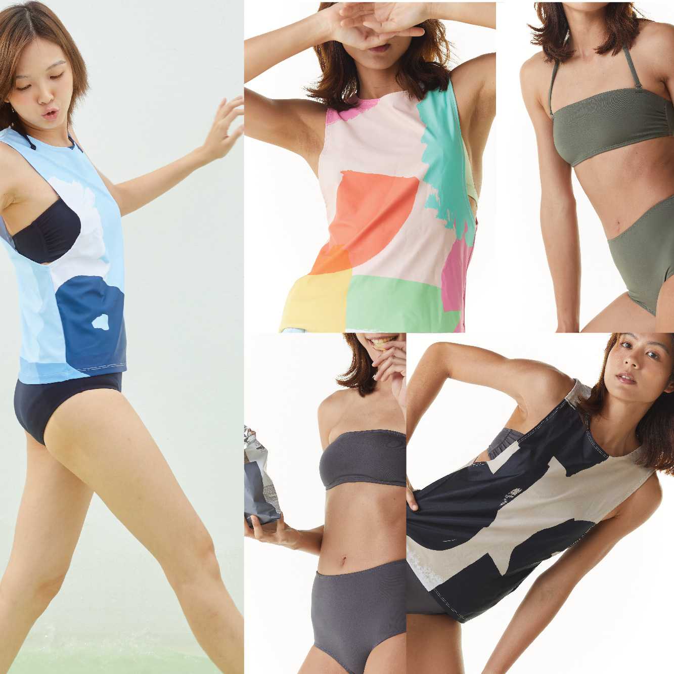 เซ็ทชุดว่ายน้ำเกาะอก กางเกงเอวสูง และเสื้อกล้าม รวม 3 ชิ้น Sea Palette 3-Piece Bandeau Set