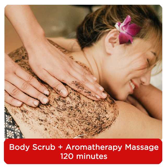 [𝟭 𝗽𝗲𝗿𝘀𝗼𝗻] Body Scrub 30 mins + Aromatherapy Massage 90 mins