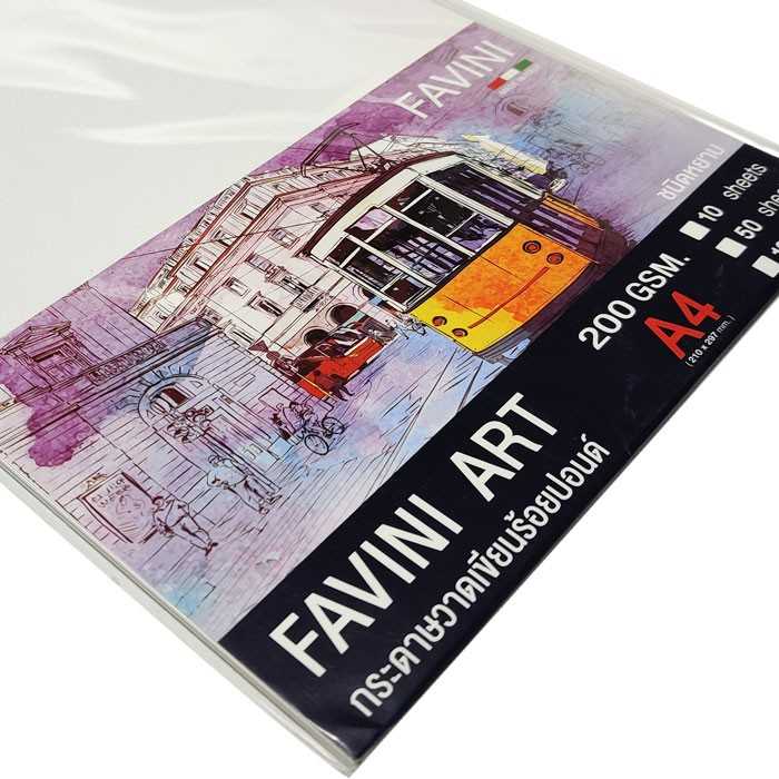 FAVINI กระดาษวาดเขียน 100 ปอนด์ ART A4 ชนิดหยาบ 200แกรม (10 แผ่น)