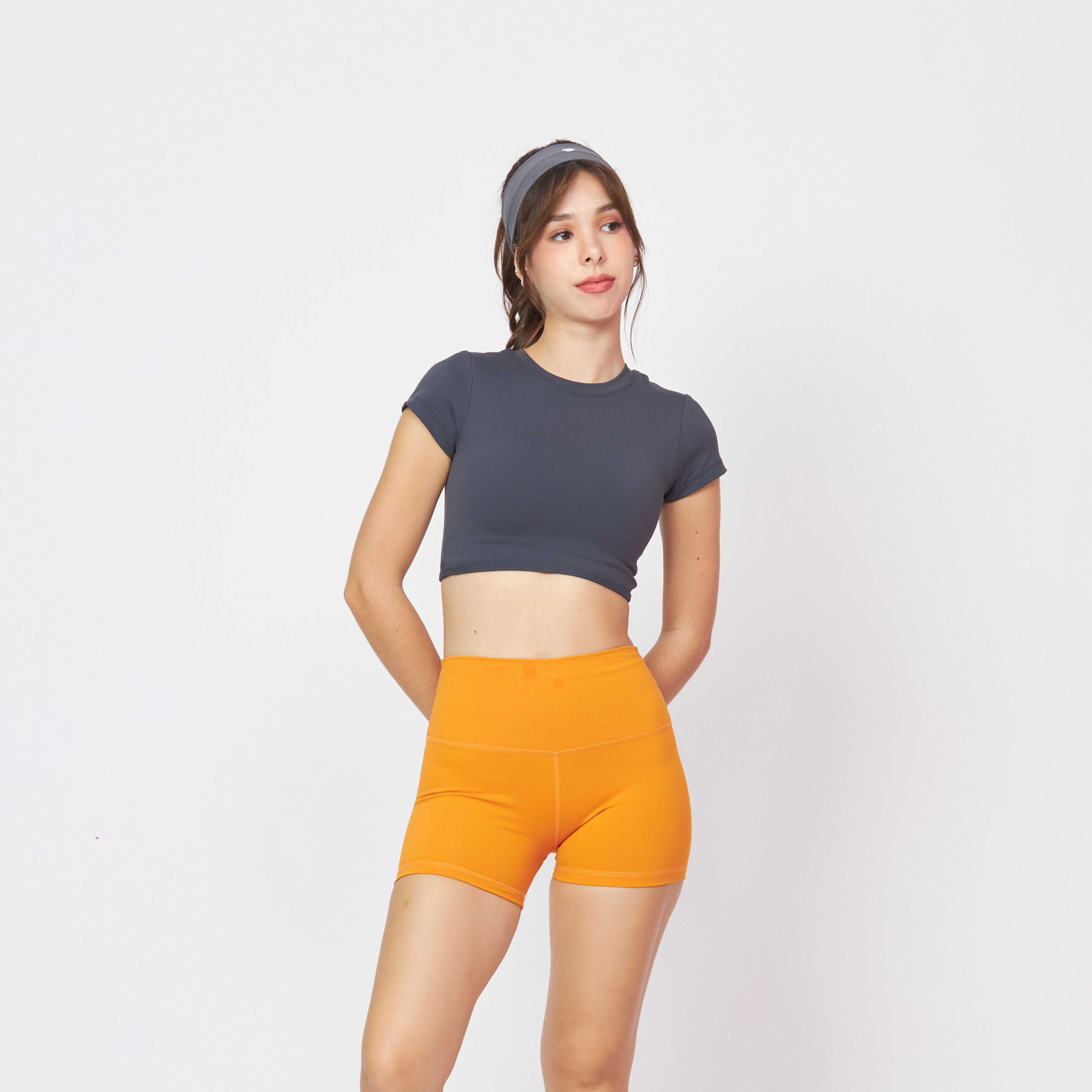 [Peaches active] Soft flex Booty Shorts (Tangerine) - กางเกงขาสั้นสีส้มเข้ม