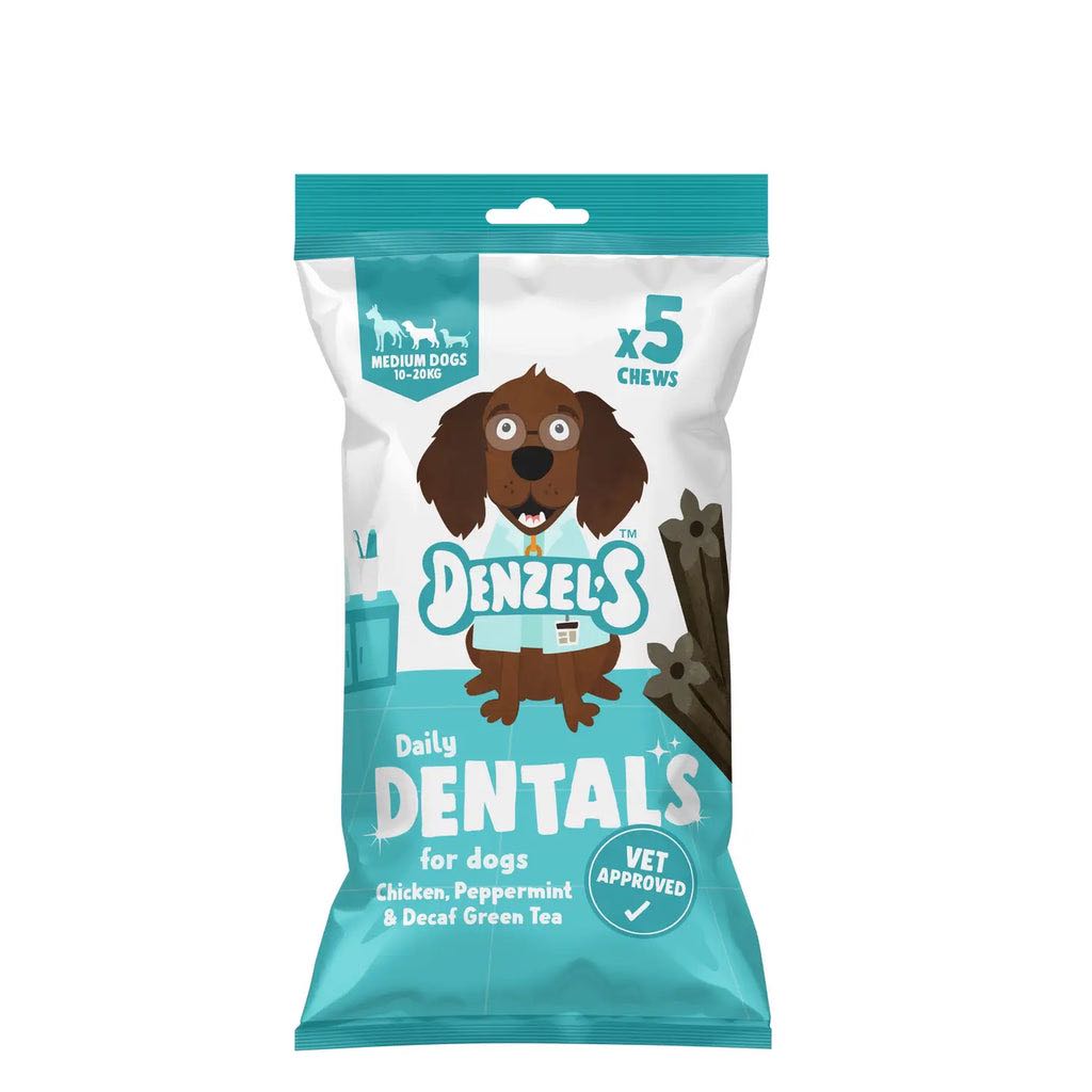 Denzel Daily Dentals For Medium Dogs: Chicken, Peppermint & Decaf Green Tea (5 chews)
