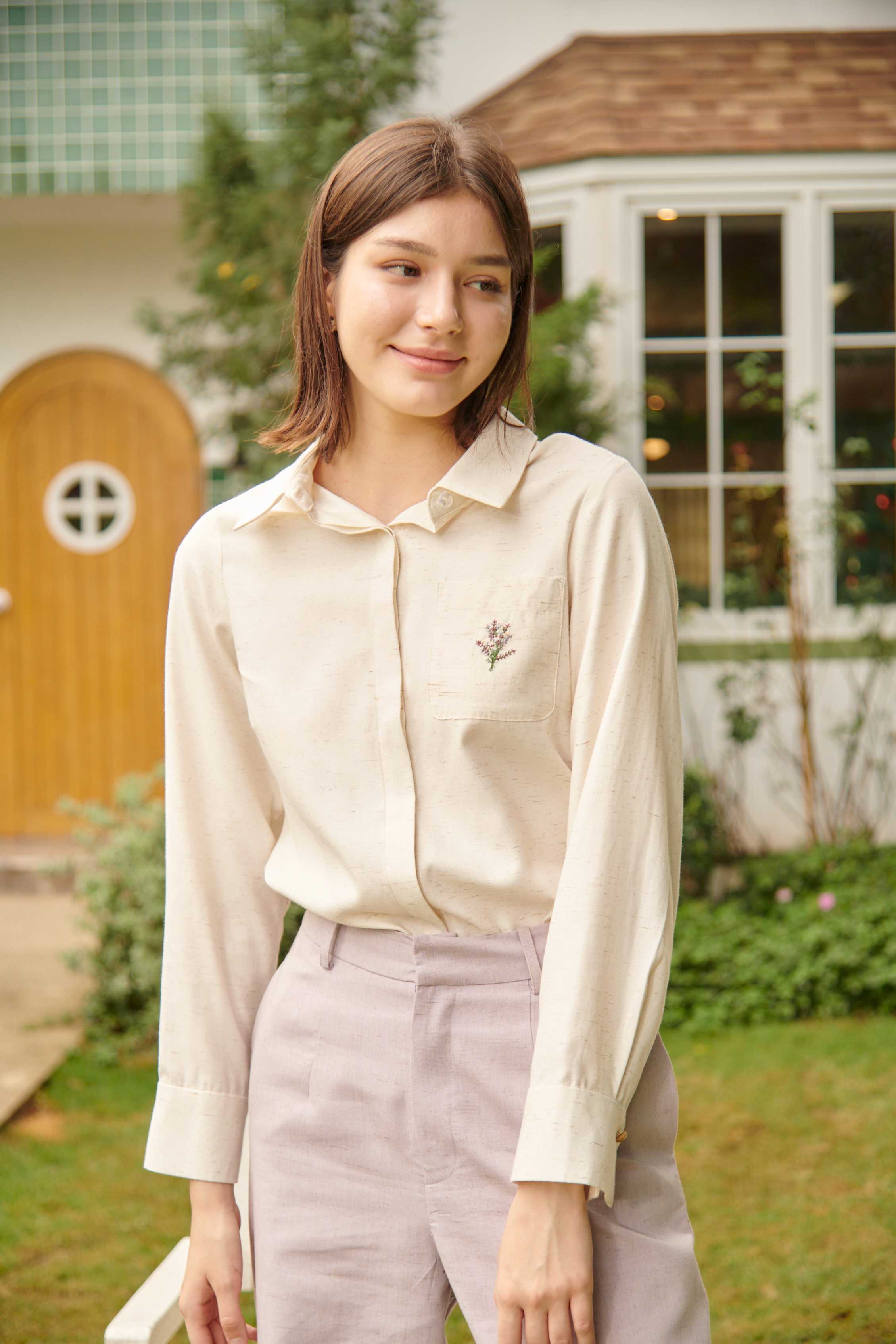 Lavender Shirt With Embroidery-TAKTAI