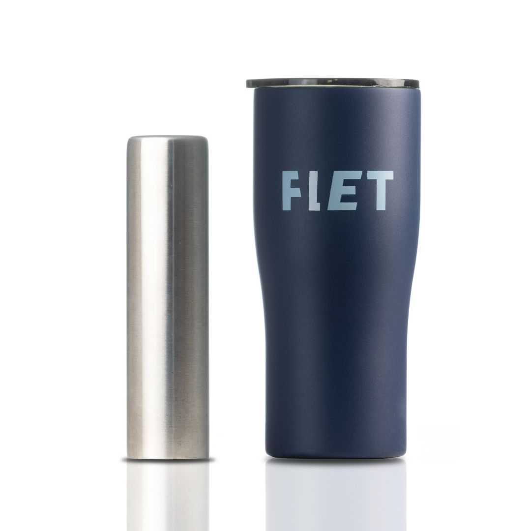 FLET tumbler สีน้ำเงิน - แก้วเก็บความเย็น มาพร้อมแท่งน้ำแข็งสแตนเลส