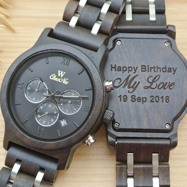 ของขวัญวันเกิดแฟน นาฬิกาข้อมือไม้ สลักข้อความได้ #WC941