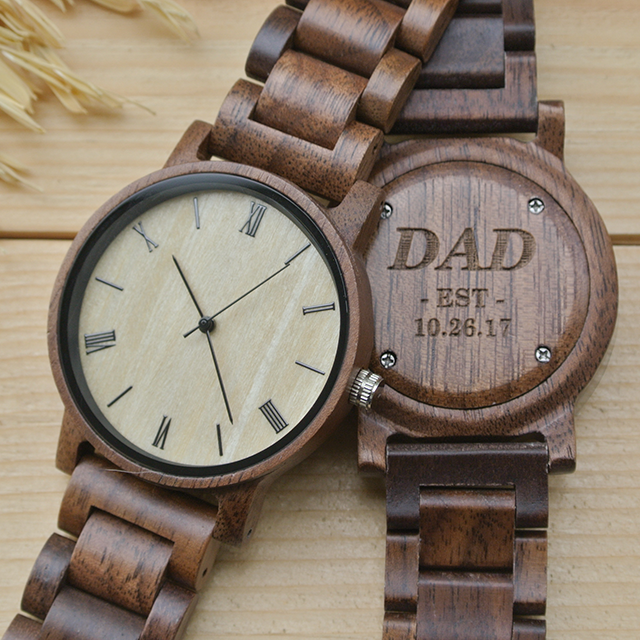 ของขวัญให้สามี นาฬิกาข้อมือไม้ สลักข้อความได้ #WC813