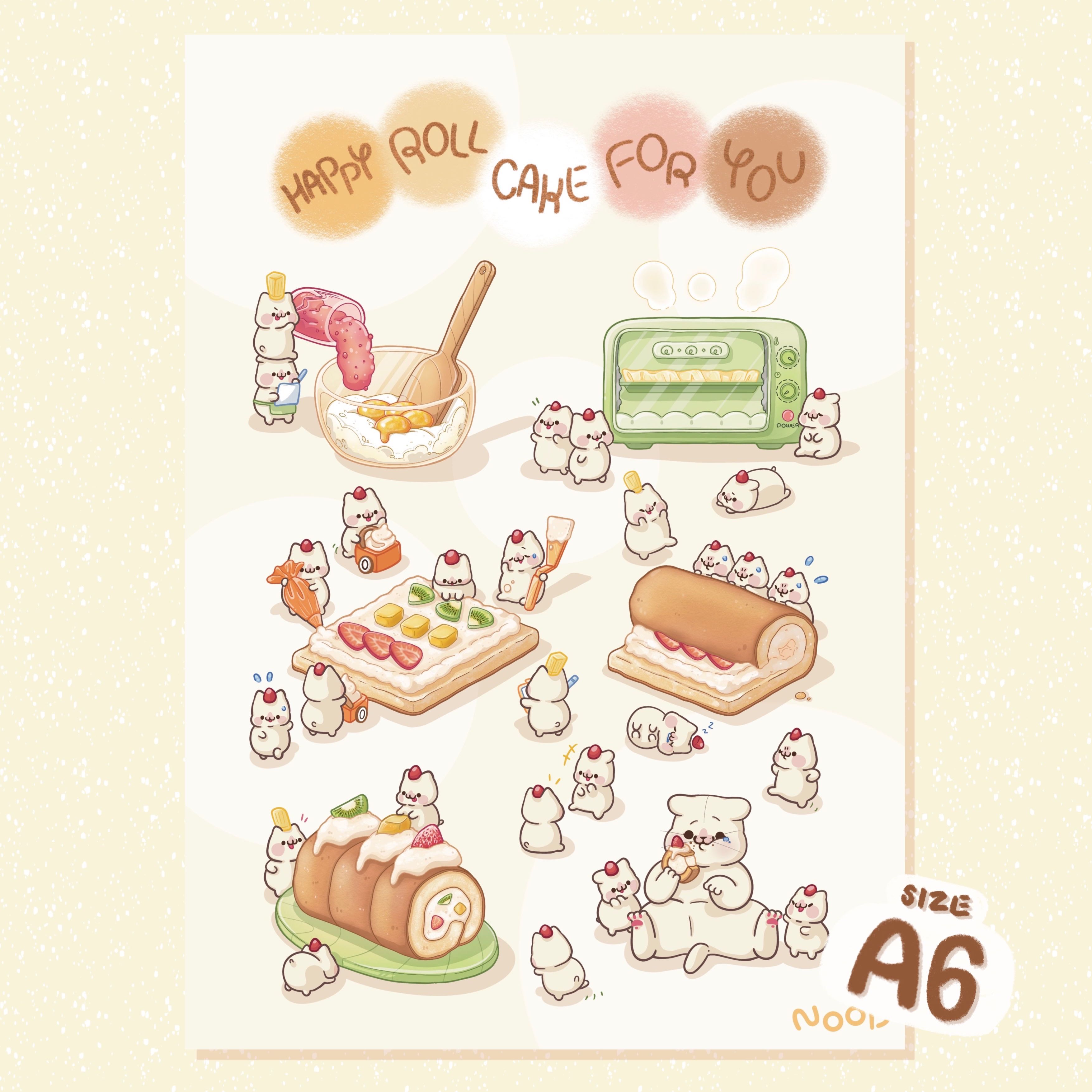 A6 POSTCARD - HAPPY ROLL CAKE