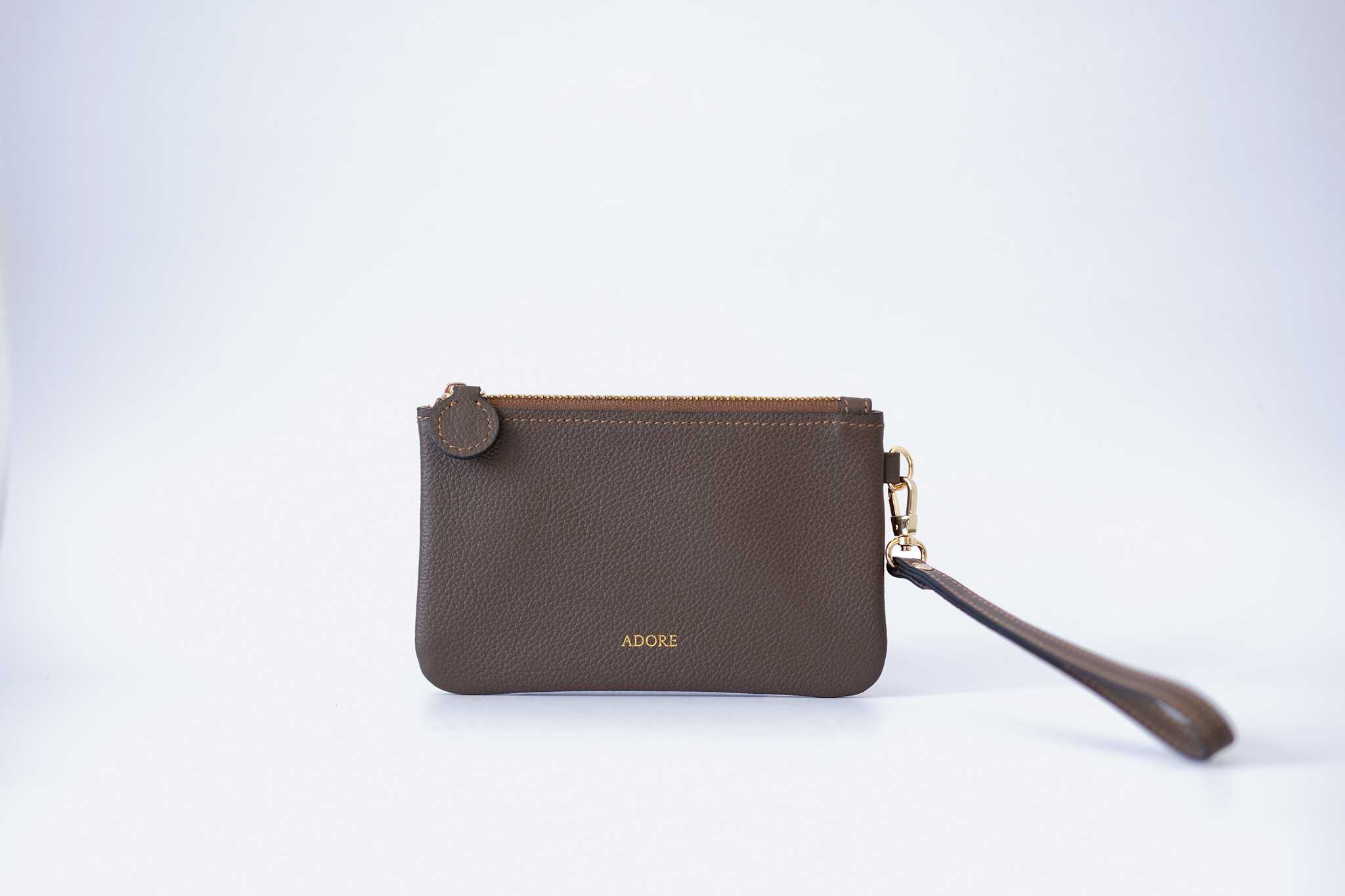 Zipper leather coin purse - Cocoa