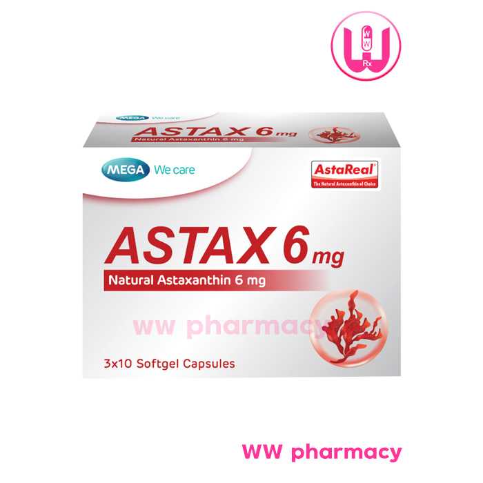 Astax astaxanthin 6 mg  แอสเทค แอสตร้าแซนทีน อาหารเสริมบำรุงผิว ลดริ้วรอย ฝ้า กระ จุดด่างดำ