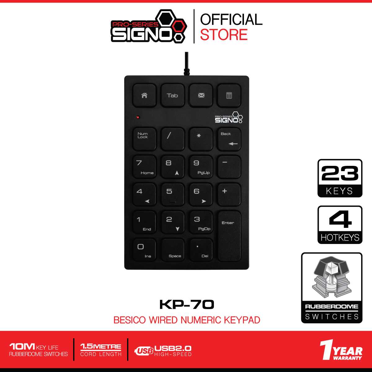 SIGNO BESICO KP-70 Wired Numeric Keypad (Black)(แป้นพิมพ์ตัวเลข)