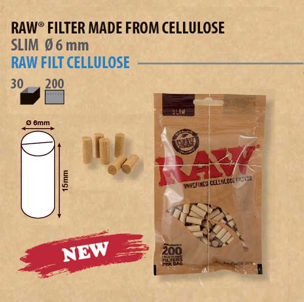 325009 RAW Slim cellulose filter 6x15mm  ก้นกรองรอว์ ขนาดเล็ก ผิวเรียบ ไม่ฟอกสี