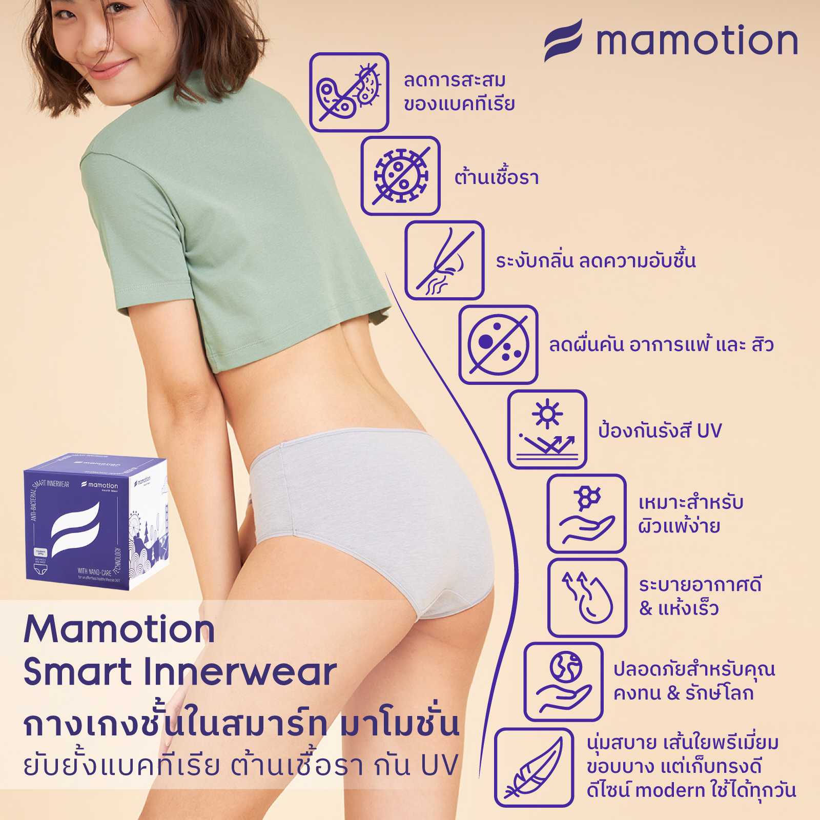 Mamotion Smart Innerwear กางเกงชั้นในสมาร์ท ยับยั้งแบคทีเรียกันU​V มาโมชั่น (1 ตัว)