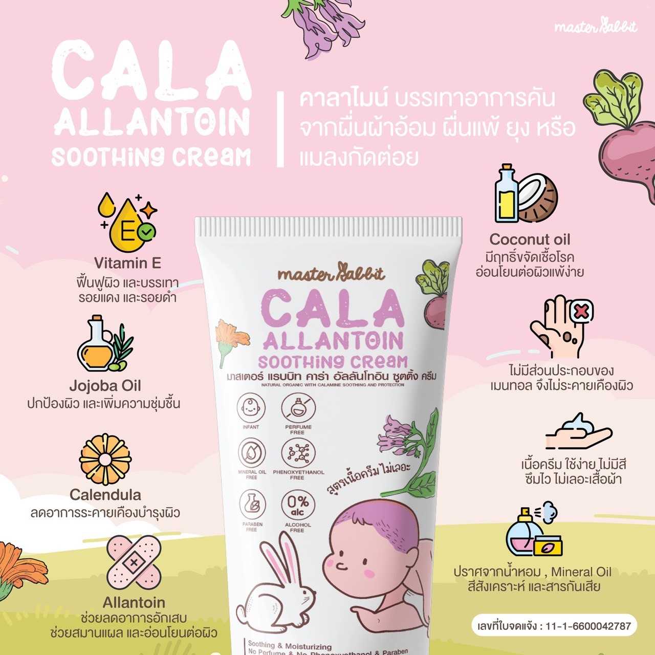 คาลาไมน์ครีม มาสเตอร์แรบบิท Masterrabbit Cala Allantoin Soothing Cream 1หลอด