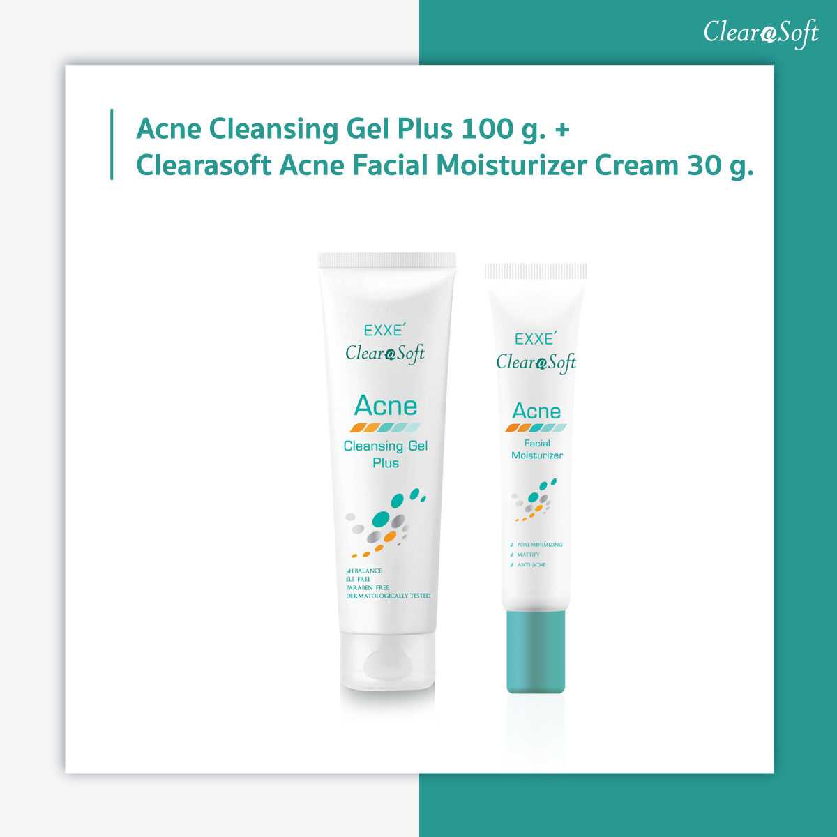 Clearasoft Acne Facial Moisturizer 30g. + เจลล้างหน้าเด้งดึ๋ง จัดส่งฟรี!!