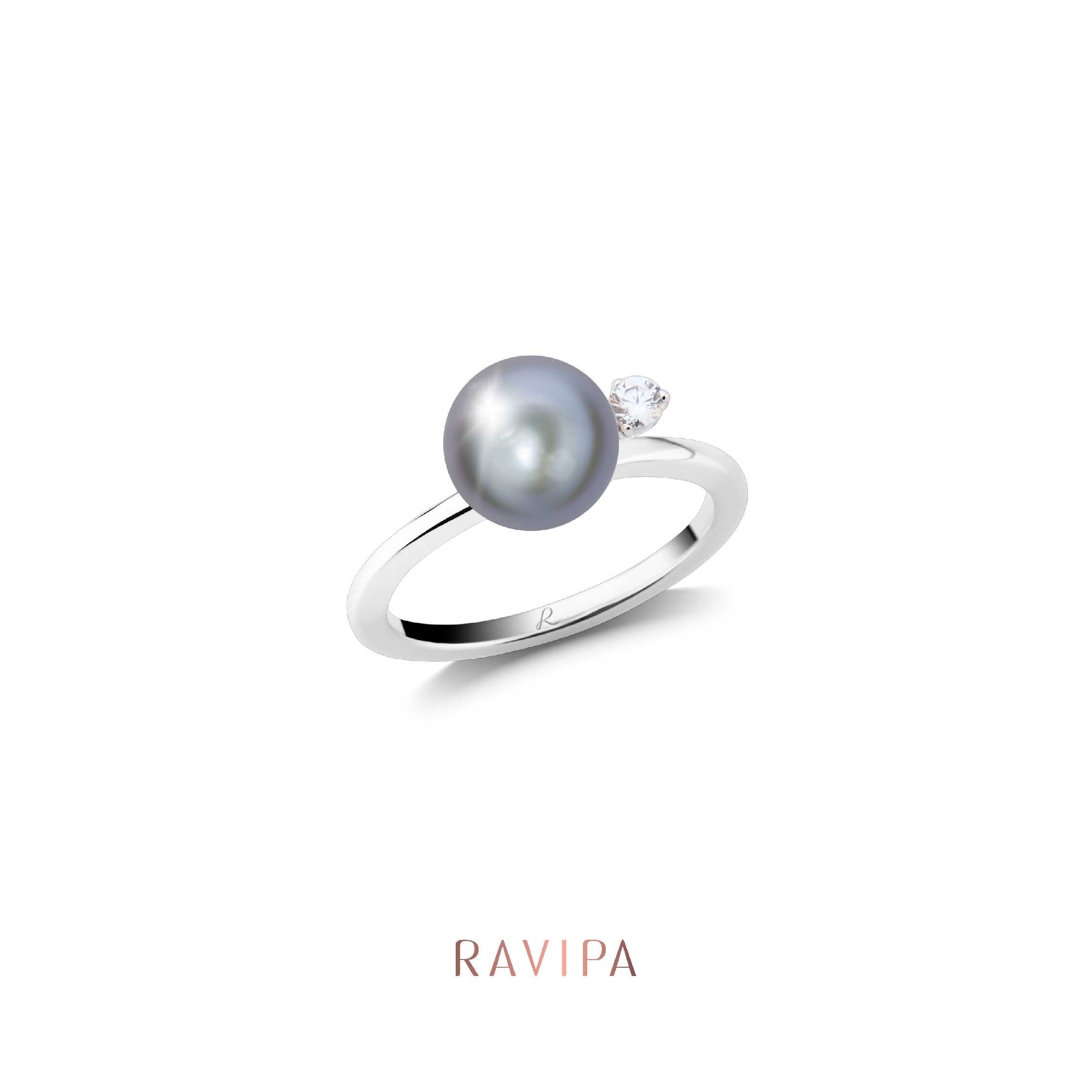 Viva Diamond Moon Grey Pearl Ring - แหวน