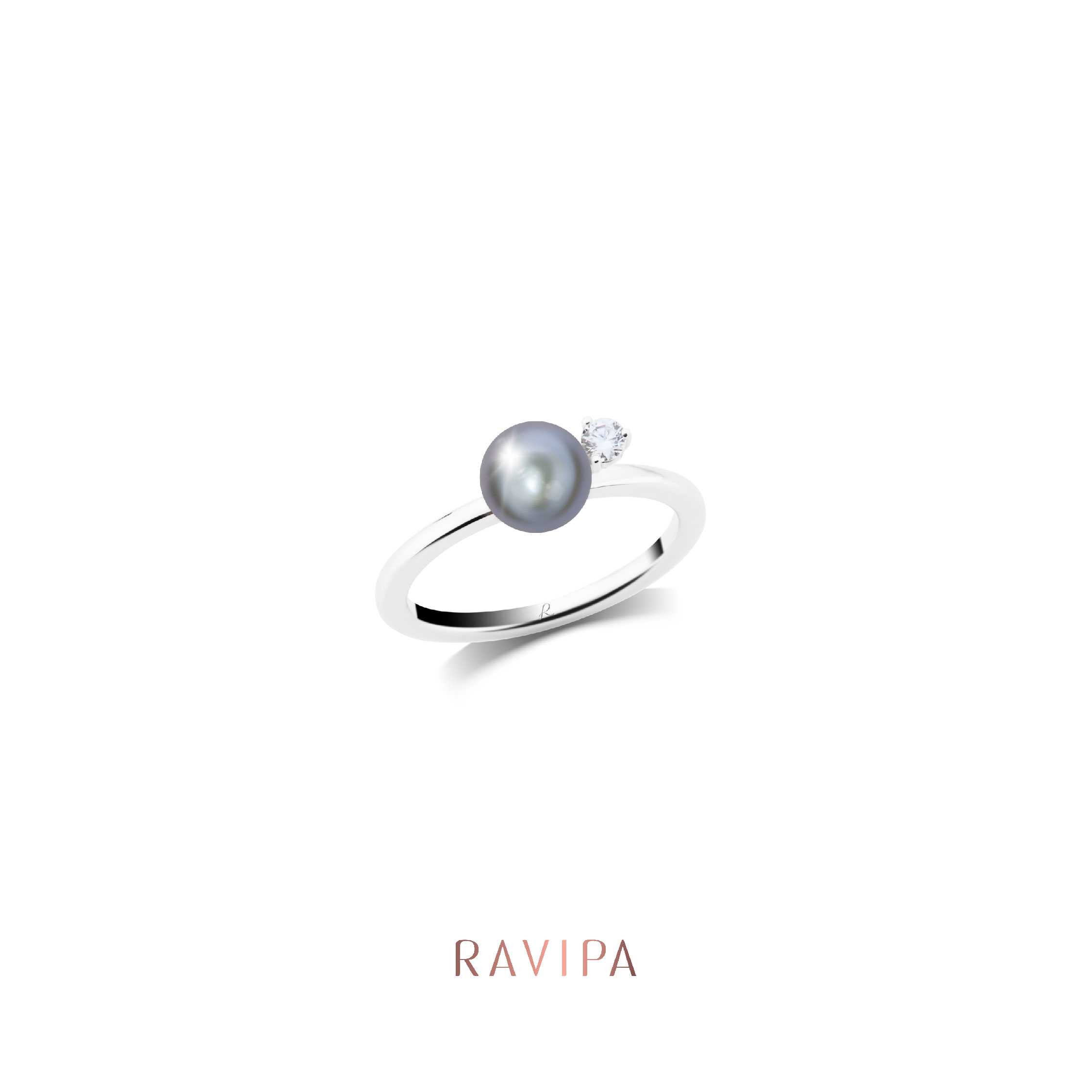 Viva Petite Diamond Moon Grey Pearl Ring - แหวน