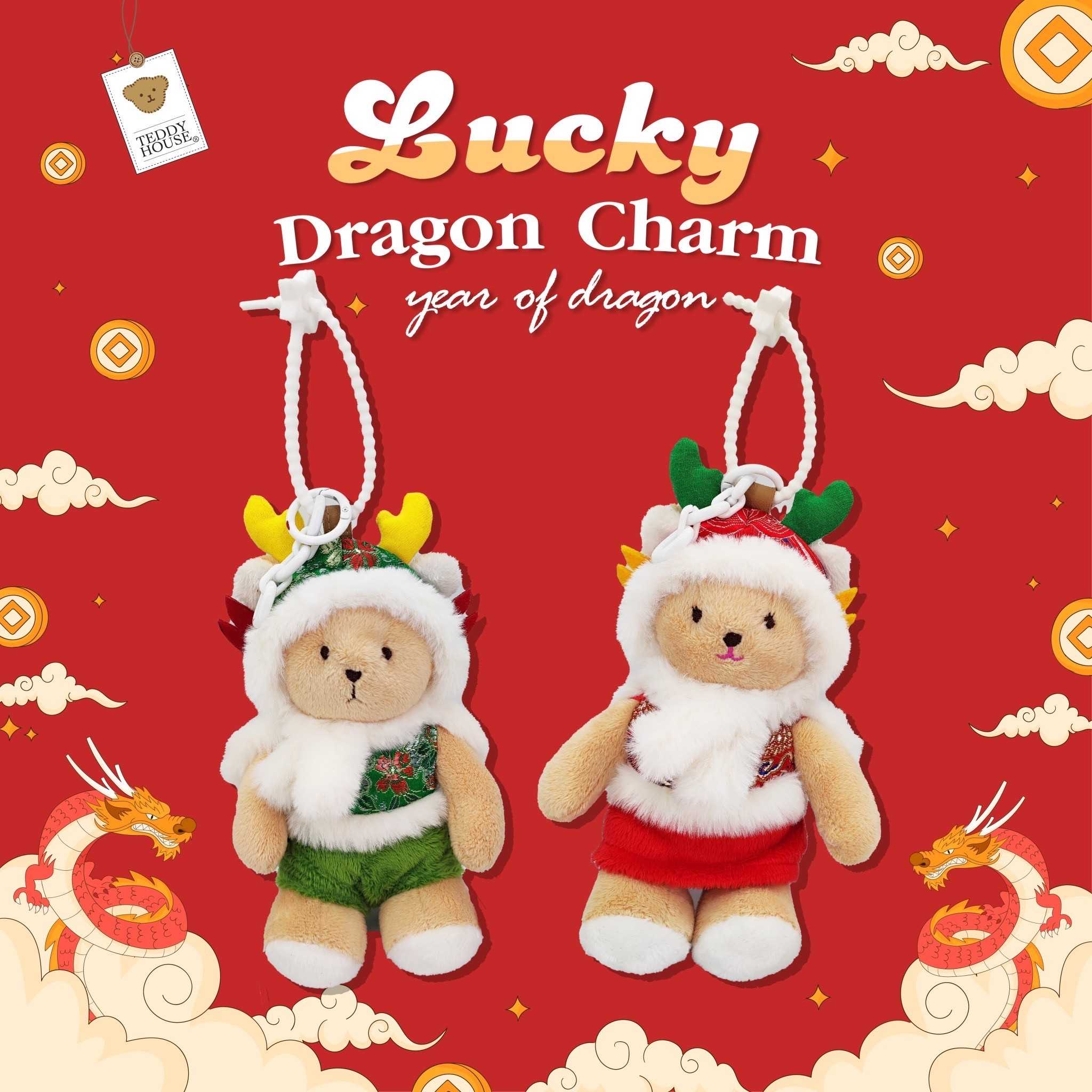 Teddy House New! Lucky Dragon Charm พวงกุญแจ ตุ๊กตาหมี